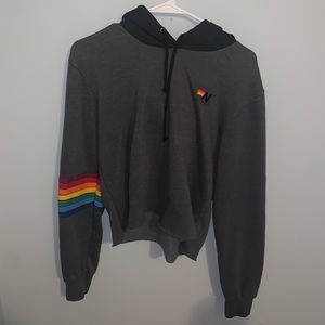 Aviator Nation Rainbow Stitch Cropped Hoodie In Grey- Medium